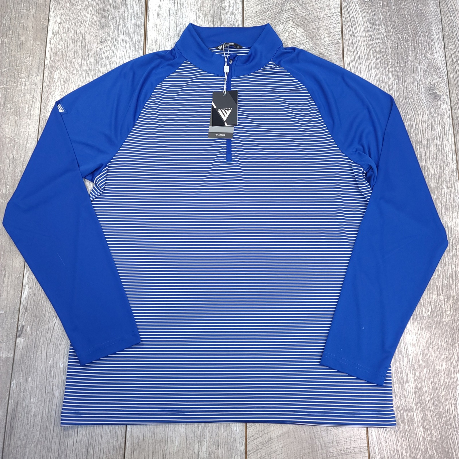 Levelwear Pullover Men Large Blue Striped Charter Quarter Zip Golf Long Sleeve